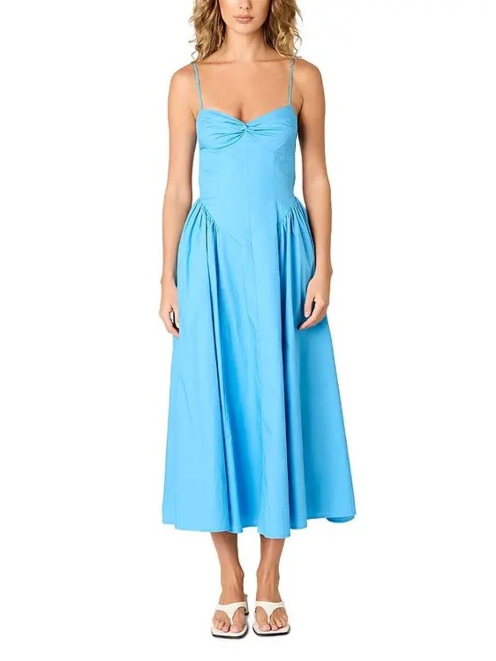 Nia Destene Dress Sky Blue Spaghetti-Strap Midi with Sweetheart Neckline